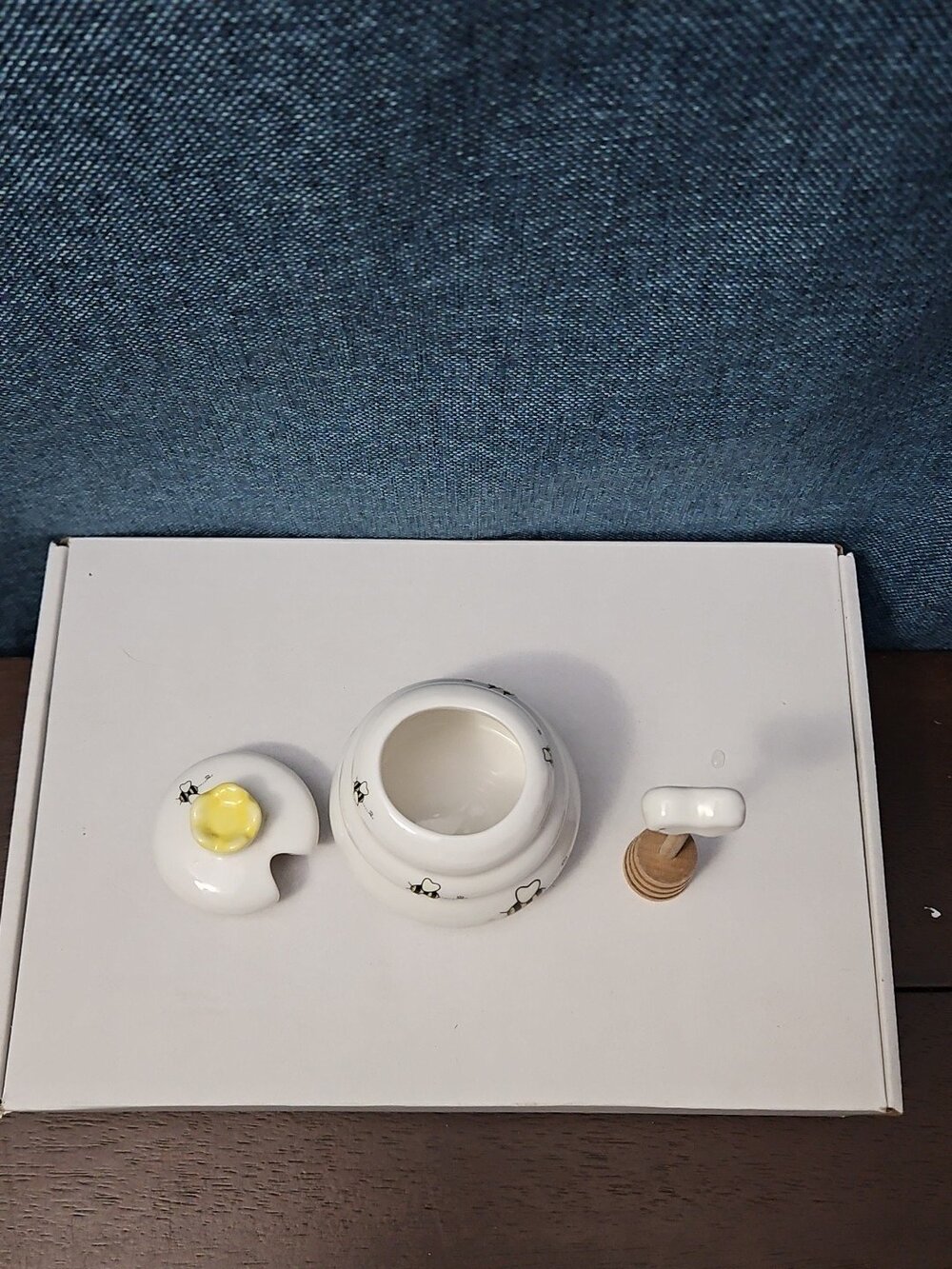 Mini Ceramic Beehive Honey Pot with Wooden Dipper | 3" Bee Theme Kitchen Decor - Picture 10 of 16